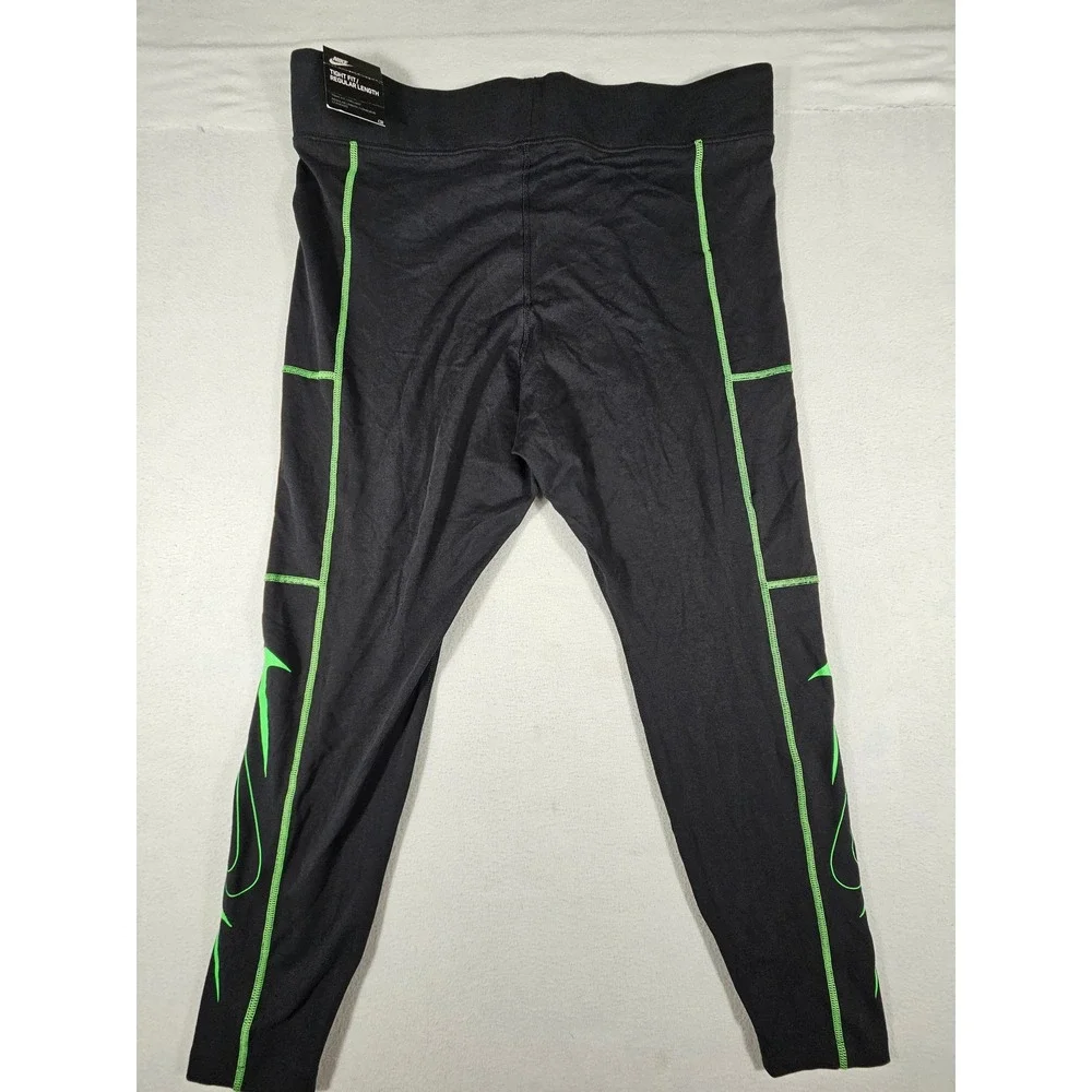 NWT Nike Tight Fit Regular Length Women Black Neon‎ Green Swoosh Legging Size 1X